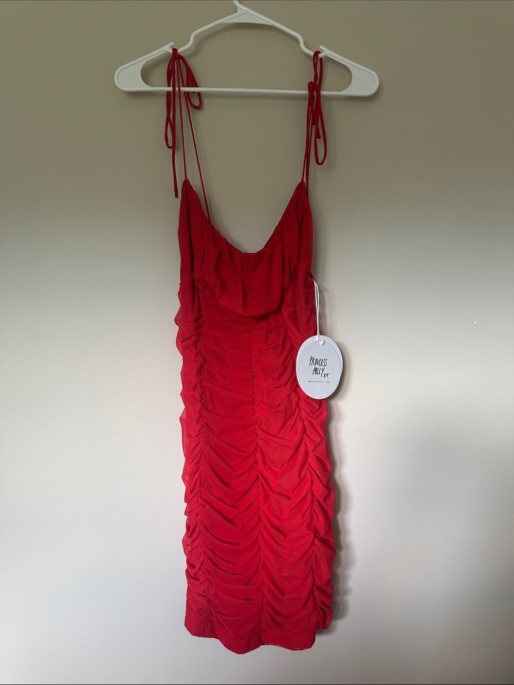Princess Polly Red Ruched Tie Strap Mini Dress